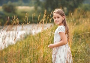 girl, child, childhood, summer, nature, field, grass, wind