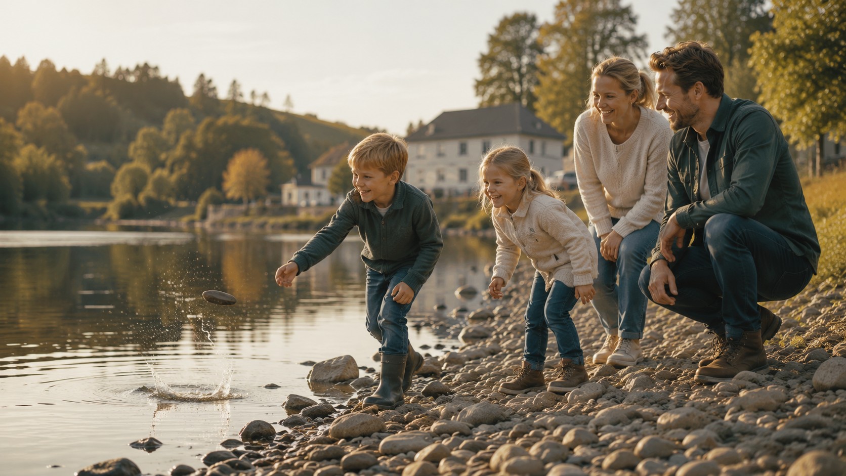 Familie kaster smørbukk ved Vorma i Eidsvoll
