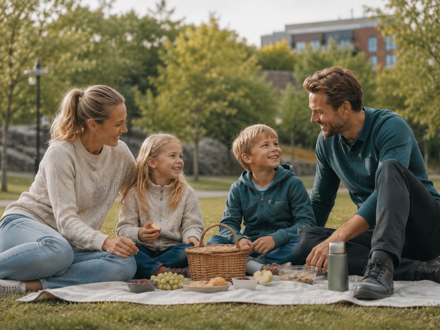 Familie på piknik i park i Lørenskog